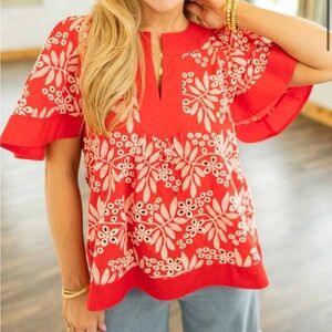 Umgee Red Floral Blouse